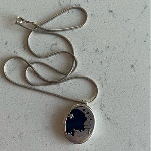 Crescent moon pendant necklace long